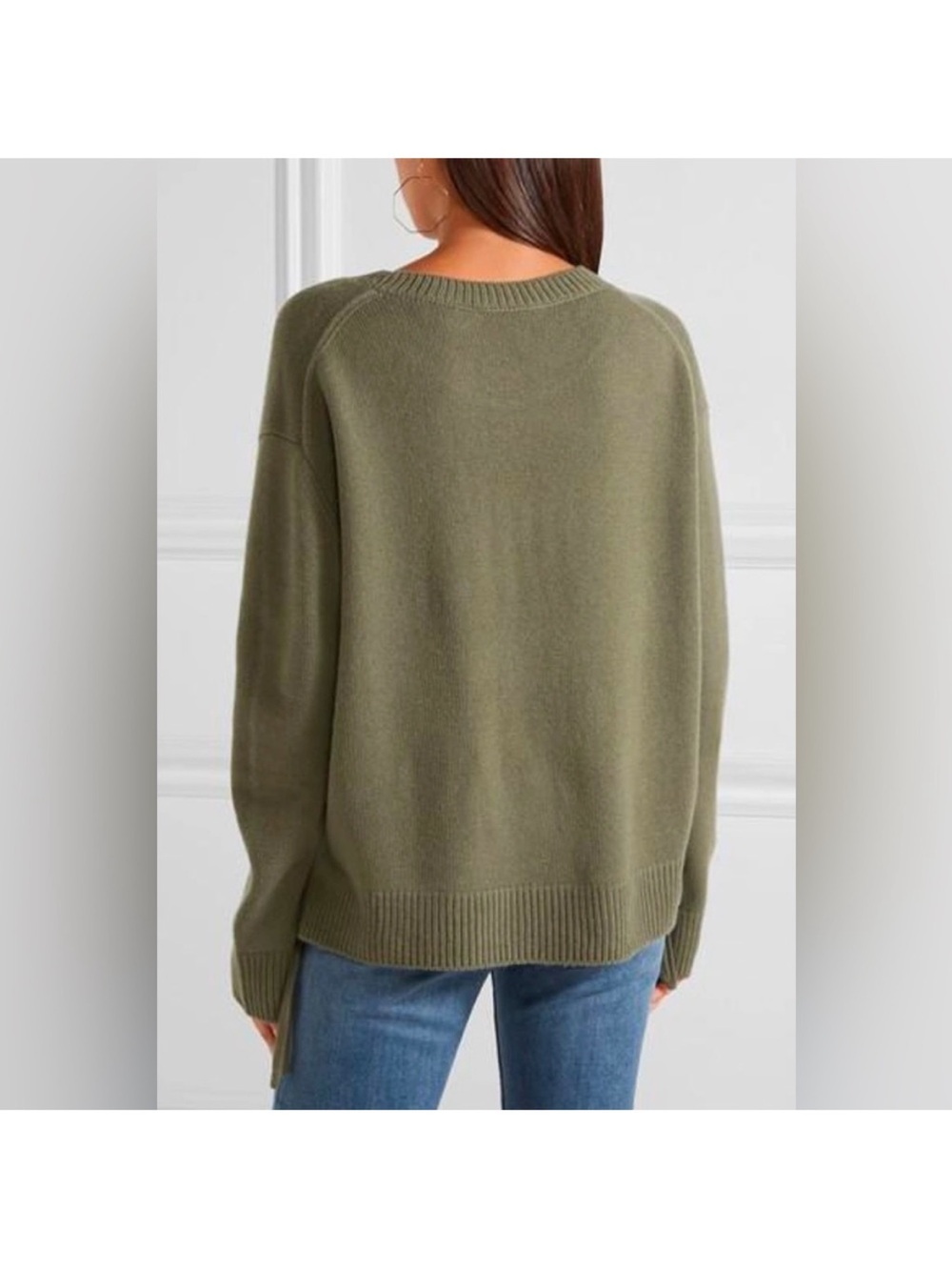 Vince Lace Up Cashmere Pullover in Olivewood L - Picture 3 of 5